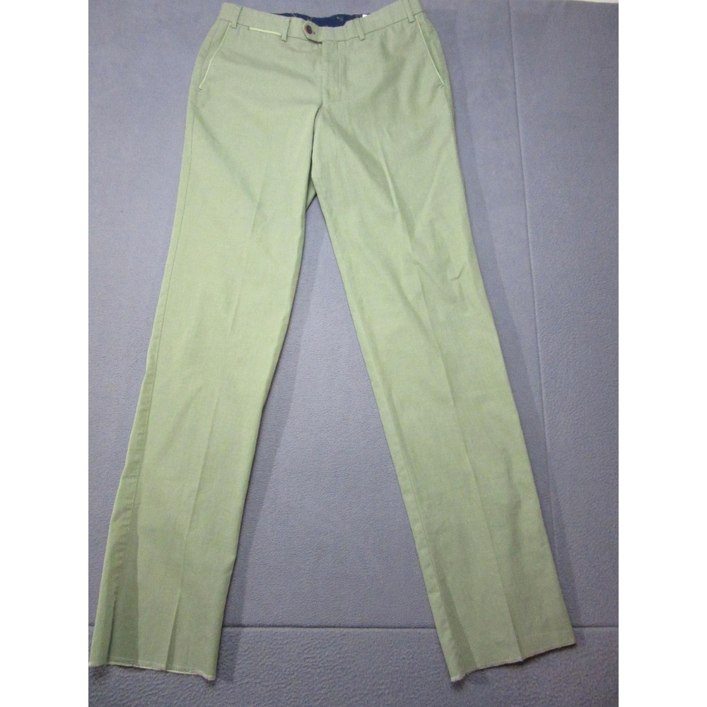 Hiltl Pants Mens 33x37 Green Chino Contemporary Flat Front Straight New Office